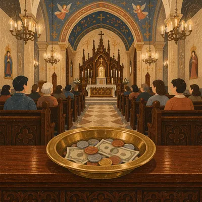 Offering Plate on Historic Church Altar