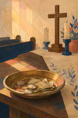 Brass Offering Plate on Church Altar