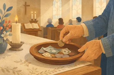 Offering Plate on Church Altar Close-Up