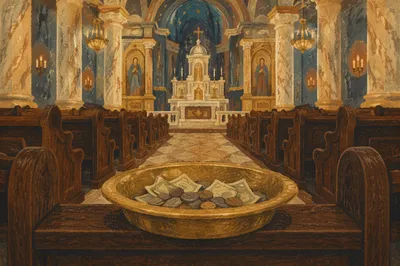 Offering Plate on Church Pew