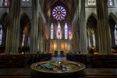 Brass Offering Plate on Cathedral Altar