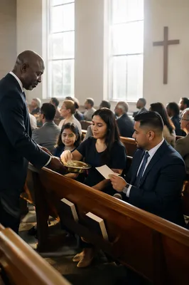 Offering Plate Passed in Church Sanctuary