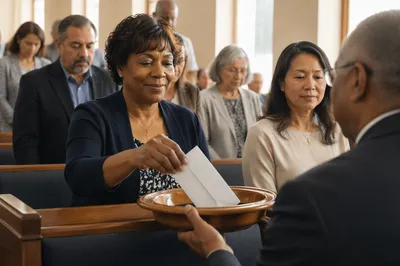 Offering Plate Passed During Sunday Service