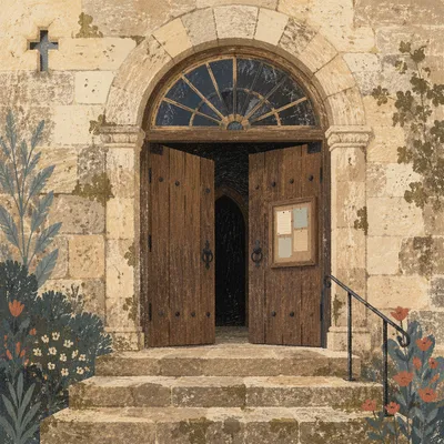 Old Arched Stone Church Doorway