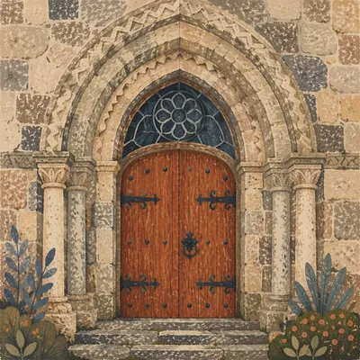 Old Arched Stone Church Door