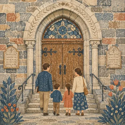 Old Stone Church Arched Wooden Door