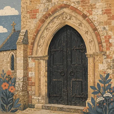 Weathered Gothic Church Doorway in Stone