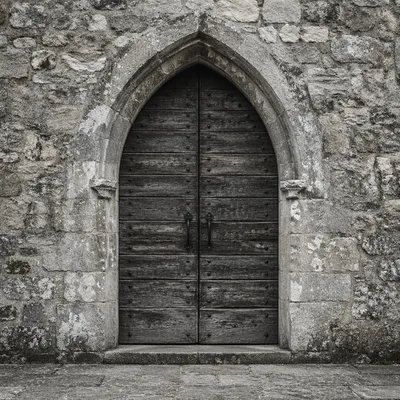 Old Arched Wooden Church Door