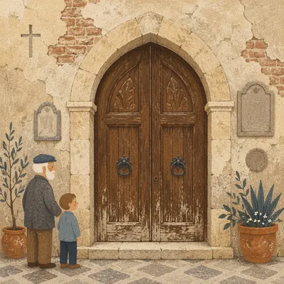 Old Arched Wooden Church Door