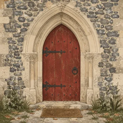 Old Red Arched Church Door