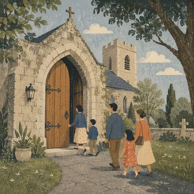 Old Stone Church Arched Wooden Door