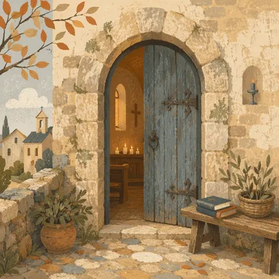 Old Arched Stone Church Doorway