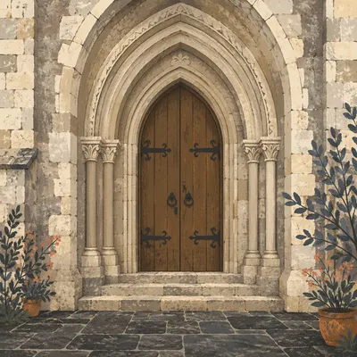 Historic Arched Stone Church Entrance