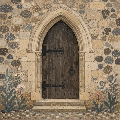 Old Arched Stone Church Doorway