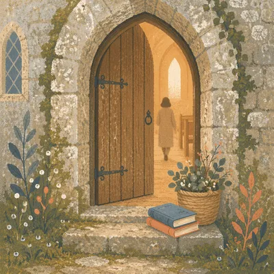 Old Arched Stone Church Doorway at Dawn
