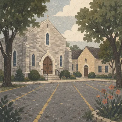Old Stone Church with Arched Wooden Door