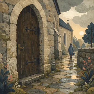 Old Arched Church Door After Rain
