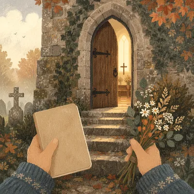 Old Arched Church Door With Morning Light