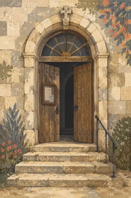 Old Arched Stone Church Doorway