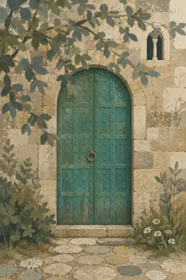 Old Arched Turquoise Church Door