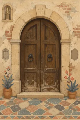 Old Arched Stone Church Door