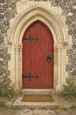 Historic Arched Red Church Door