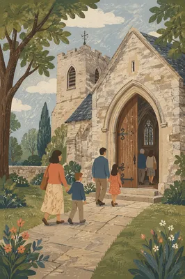 Old Stone Church Arched Wooden Door