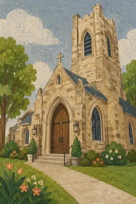 Old Stone Church with Arched Wooden Door