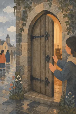 Welcoming Arched Door of Old Stone Church
