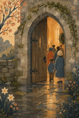 Old Arched Church Door After Rain