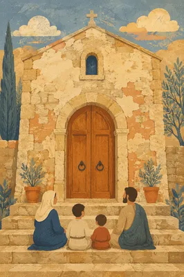 Old Stone Chapel Arched Wooden Door