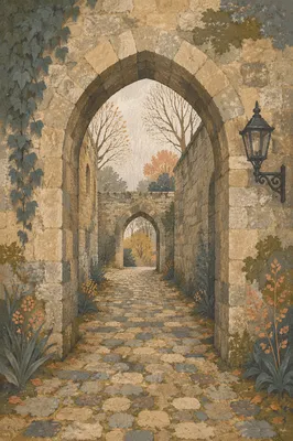 Old Stone Church Archway in Autumn
