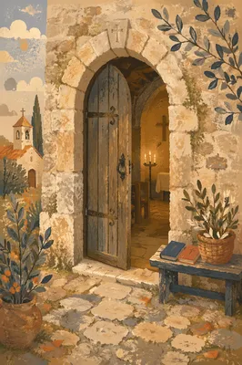 Old Arched Stone Church Doorway
