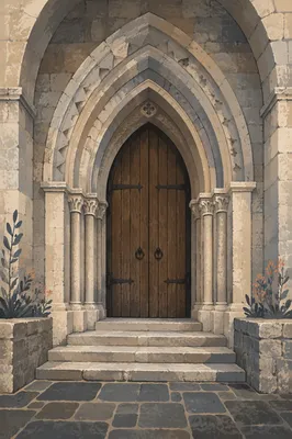 Historic Arched Stone Church Entrance