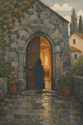 Old Arched Church Door After Rain