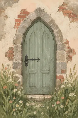Old Arched Church Door in Weathered Stone