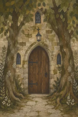 Old Stone Chapel Arched Wooden Door