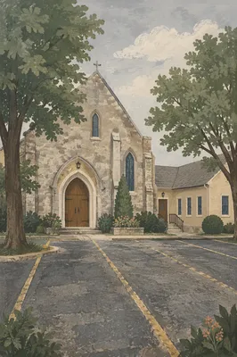 Old Stone Church with Arched Wooden Door