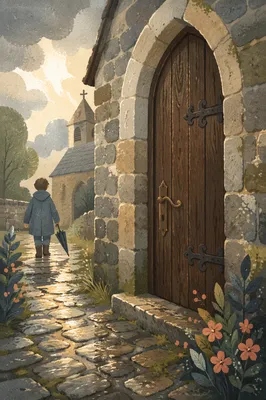 Old Arched Church Door After Rain