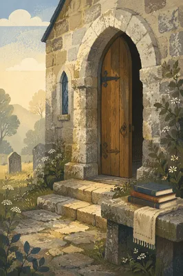 Old Arched Door of Stone Church