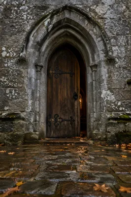 Old Arched Church Door After Rain