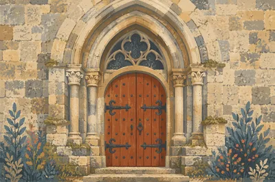 Old Arched Stone Church Door