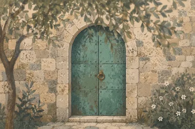 Old Arched Stone Church Door