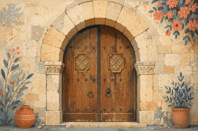 Old Arched Stone Church Doorway