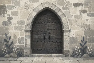Old Arched Church Door in Stone