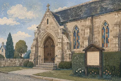 Old Stone Church Door with Arched Entrance