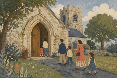Old Stone Church Entrance with Arched Door