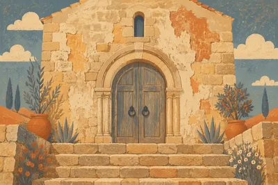 Old Stone Chapel Arched Wooden Door