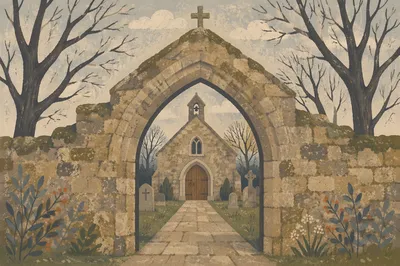 Old Stone Chapel Gothic Arch Entrance
