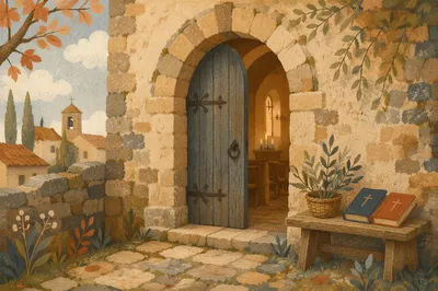Old Arched Stone Church Door